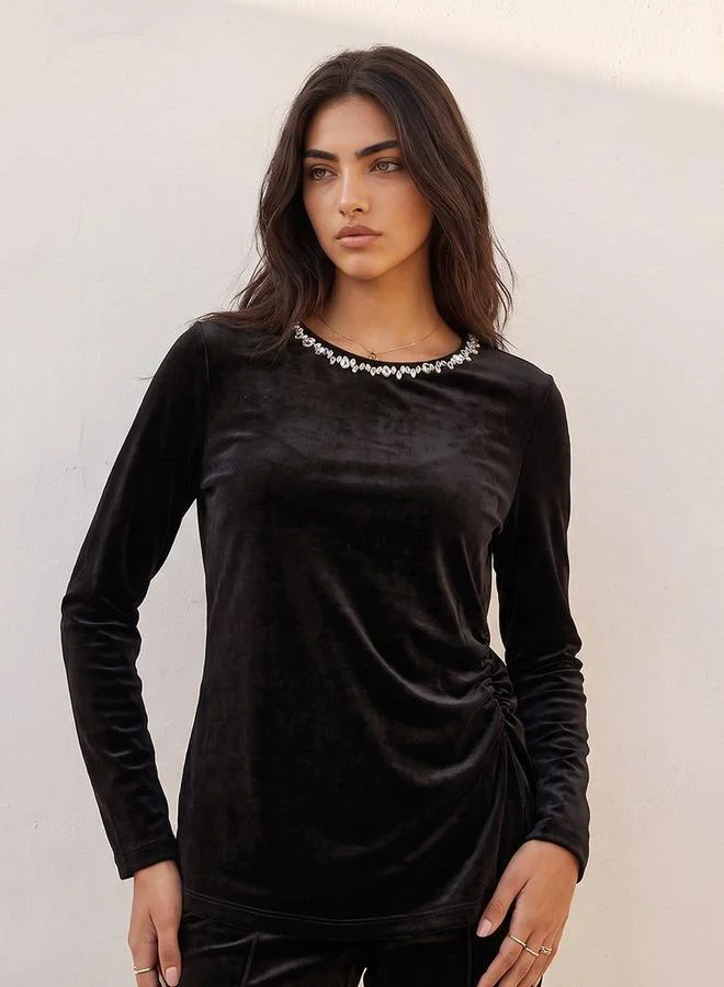 Splash FAV Youth Velour Top with Embellishment