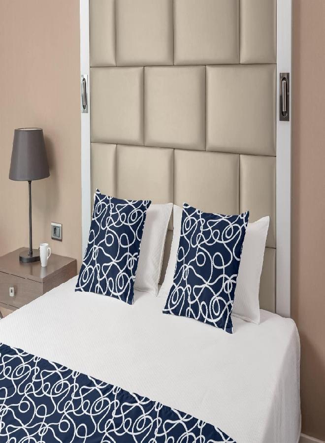 Ambesonne Ambesonne Navy Bed Runner Set, Under The Sea Atlantic Ocean Inspired Tangled Boat Ship Marine Image Print, Decorative Bedding Scarf and 2 Pillow Shams for Hotels Homes, King, Navy Blue 