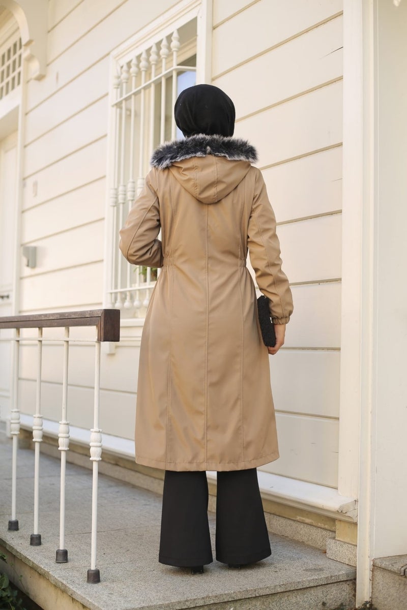 Vibeys Collection Khaki Fur Lined and Waterproof Women's Winter Coat & Jacket  - Image 4
