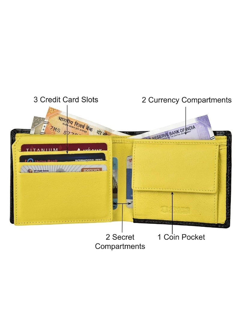 URBAN FOREST Kyle Black/Yellow Leather Wallet for Men - Image 3