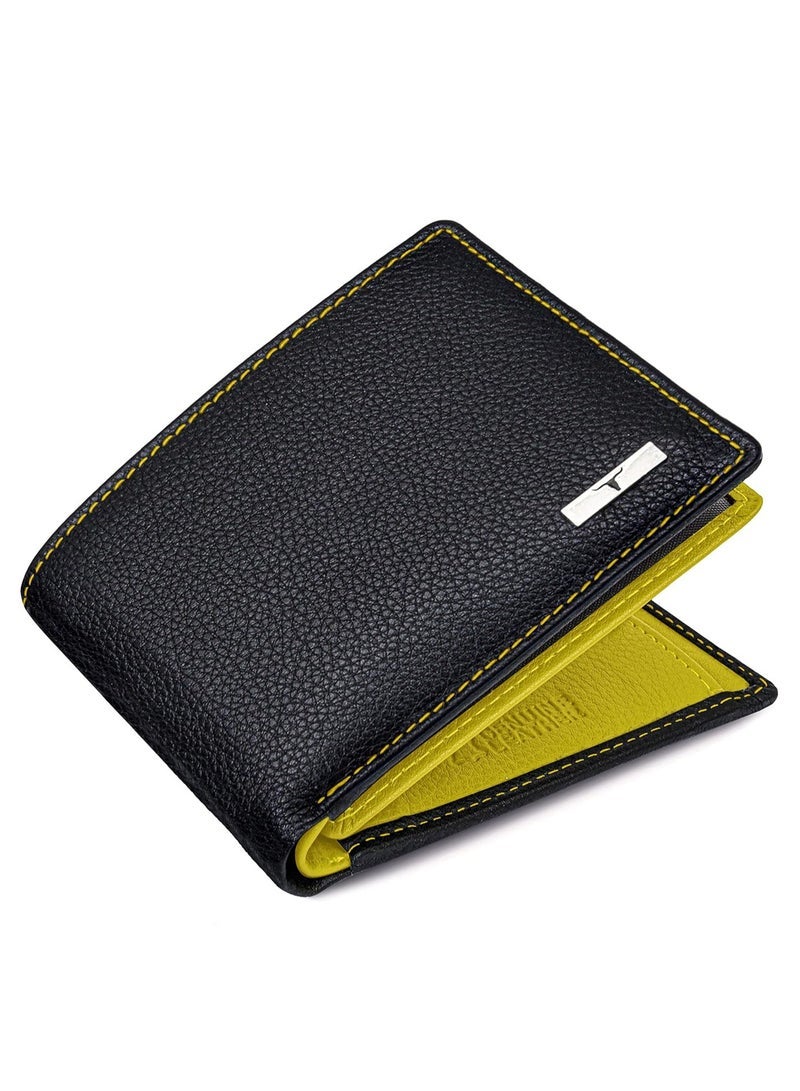 URBAN FOREST Kyle Black/Yellow Leather Wallet for Men - Image 1