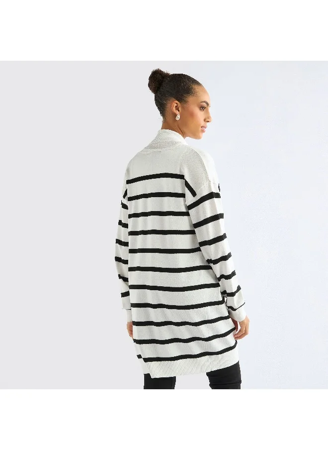 FAV Striped Open Front Longline Cardigan