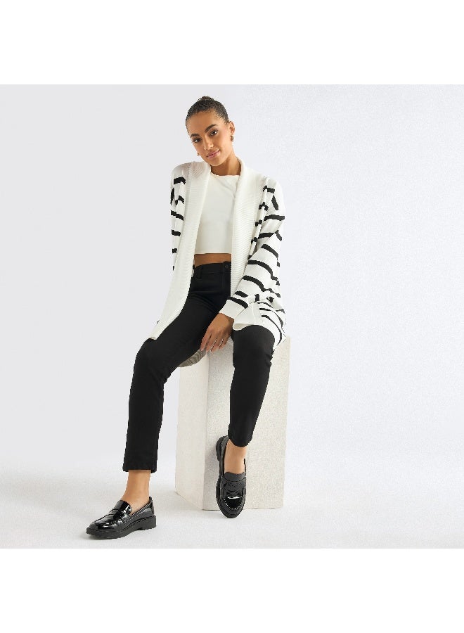 Splash FAV Striped Open Front Longline Cardigan  - Image 1