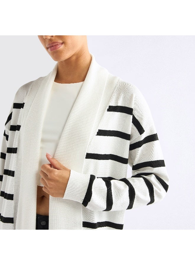 Splash FAV Striped Open Front Longline Cardigan  - Image 4
