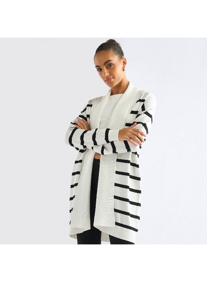 Splash FAV Striped Open Front Longline Cardigan  - Image 3
