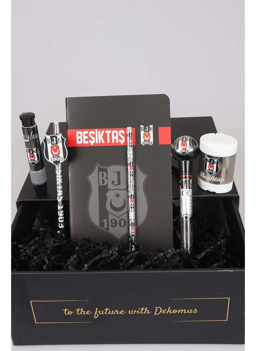 Beşiktaş - Licensed Dotted Notebook, 2-Piece Pencil, Pencil Sharpener, Eraser and Versatile Tip Pencil Set - Image 1