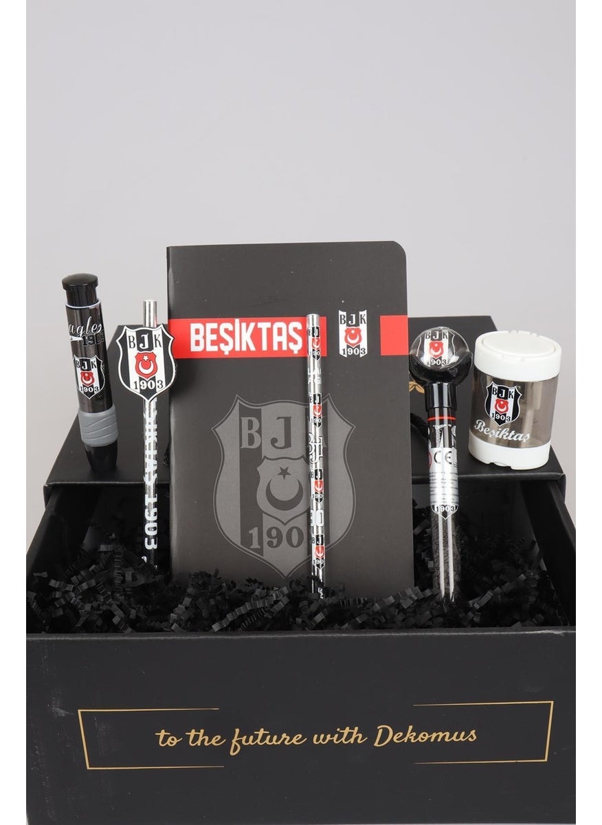 Beşiktaş - Licensed Dotted Notebook, 2-Piece Pencil, Pencil Sharpener, Eraser and Versatile Tip Pencil Set - Image 1