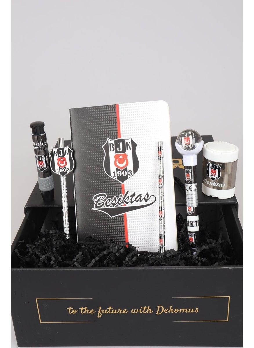 Beşiktaş - Licensed Dotted Notebook, 2-Piece Pencil, Pencil Sharpener, Eraser and Versatile Tip Pencil Set - Image 1