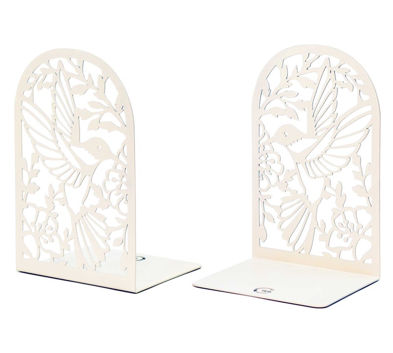CNK Premium BookEnds  Metal Book Stoppers for Home Office Book Shelf Holder Decorative Hummingbird White