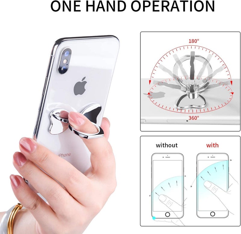 KolorFish Bow Shape Metal Mobile Phone Finger Ring Stability Holder Back Stand Collapsible Hand Grip Kickstand 360 for All Phones (Silver) - Image 3