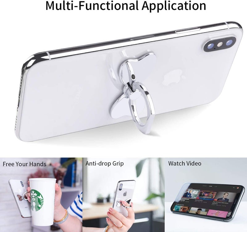 KolorFish Bow Shape Metal Mobile Phone Finger Ring Stability Holder Back Stand Collapsible Hand Grip Kickstand 360 for All Phones (Silver) - Image 4