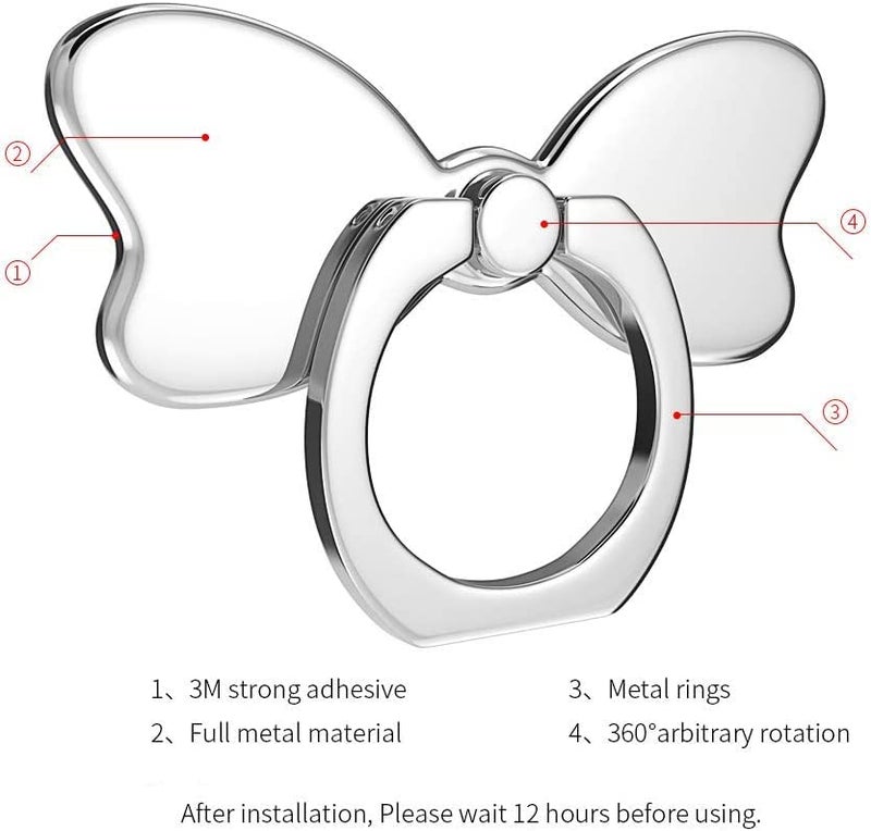 KolorFish Bow Shape Metal Mobile Phone Finger Ring Stability Holder Back Stand Collapsible Hand Grip Kickstand 360 for All Phones (Silver) - Image 2