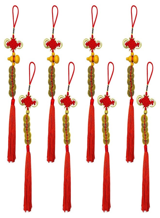 Hying 8 Strings Chinese New Year Lucky Coins Charms Chinese Feng Shui Coins 2025 New Year Fortune Coins I-Ching Coins with Tassel Gourd Chinese Knot for Wealth Success Good Luck Hanging Decorations - Image 1