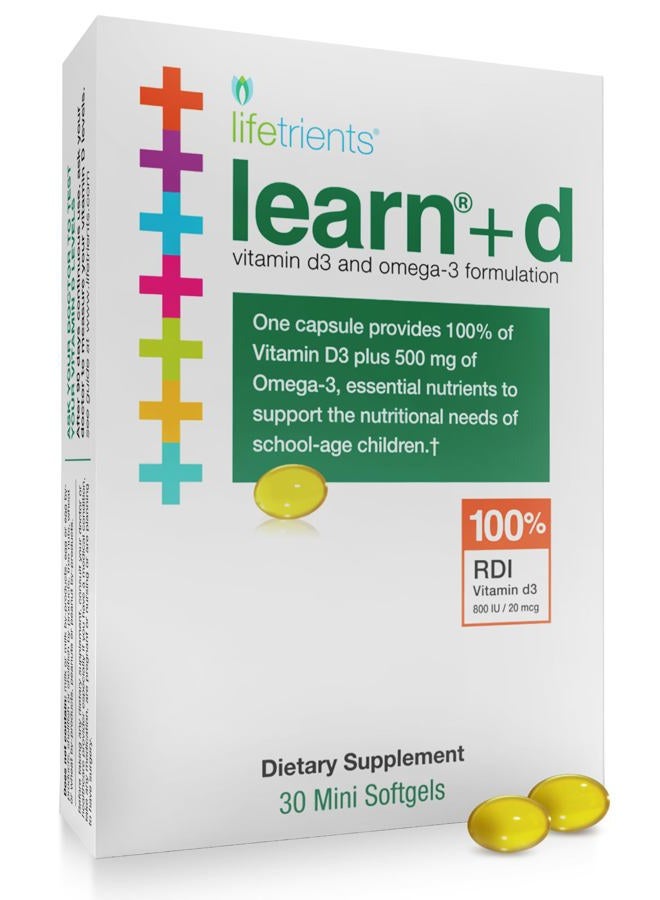 Lifetrients Learn+D - Vitamin D3, Omega 3 Formulation - 30 Mini Softgels - Image 1