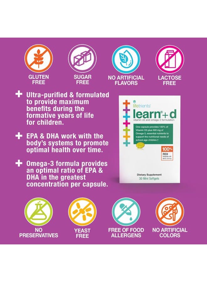 Lifetrients Learn+D - Vitamin D3, Omega 3 Formulation - 30 Mini Softgels - Image 3