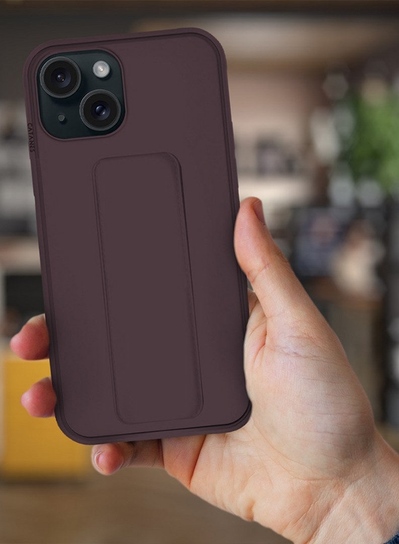 CATANES iPhone 15 Plus Case Premium PU Leather Case with Stand Function Shockproof and Anti Scratch Finger Grip Case Cover Cherry - Image 2