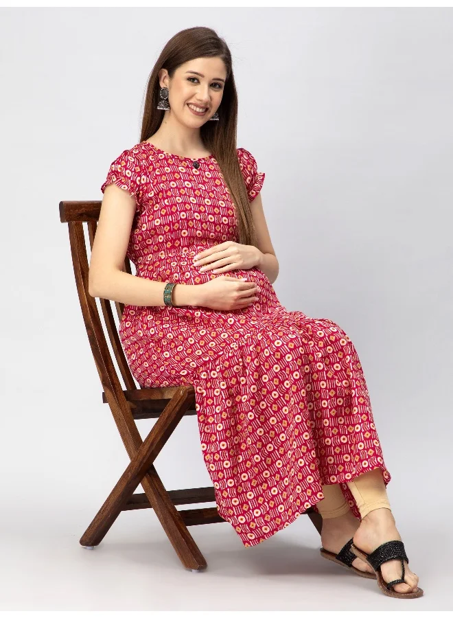CEE 18 Women's Cotton Rayon A-Line Maternity DressFeeding kurti With Zippers