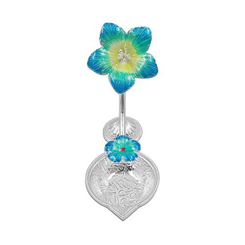 MAA SILVER Pure Silver Diya with Blue Colour Enamel & Hibiscus Flower Shape Design BIS Hallmarked Perfect for Gift and Pooja Use (92.5 Purity)(15 Grams Silver) - Image 2