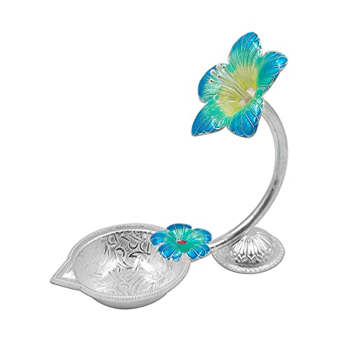 MAA SILVER Pure Silver Diya with Blue Colour Enamel & Hibiscus Flower Shape Design BIS Hallmarked Perfect for Gift and Pooja Use (92.5 Purity)(15 Grams Silver) - Image 3