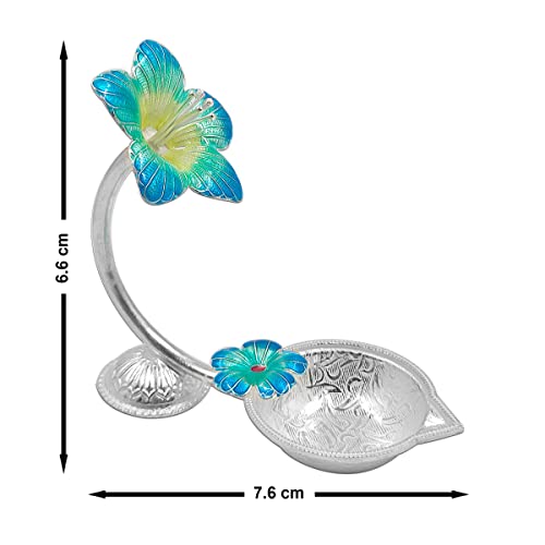 MAA SILVER Pure Silver Diya with Blue Colour Enamel & Hibiscus Flower Shape Design BIS Hallmarked Perfect for Gift and Pooja Use (92.5 Purity)(15 Grams Silver) - Image 4