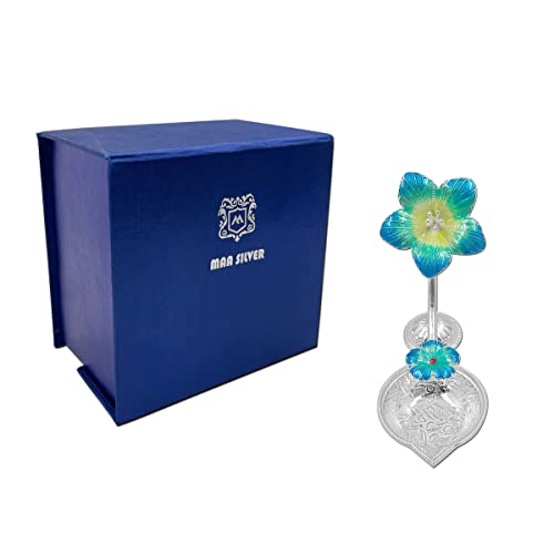 MAA SILVER Pure Silver Diya with Blue Colour Enamel & Hibiscus Flower Shape Design BIS Hallmarked Perfect for Gift and Pooja Use (92.5 Purity)(15 Grams Silver) - Image 5
