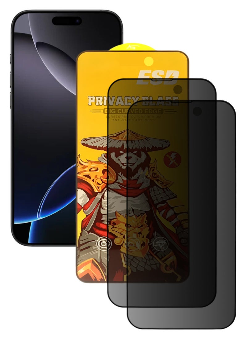 ESD 2 Pieces Tempered Dustproof Privacy Glass Screen Protector Compatible For iPhone 16 Pro - Image 1