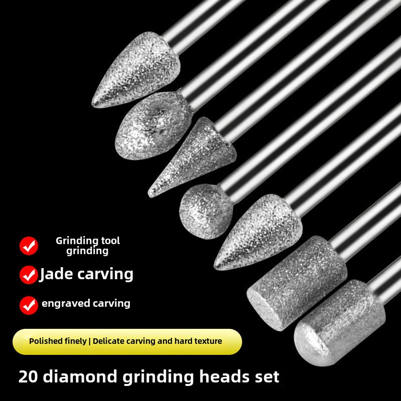 Diamond grinding head grinding needle handle diameter 3mm20 piece set coarse/fine sand jade gem stone grinding head carving(20PCs diamond grinding head 6x3mm) - Image 2
