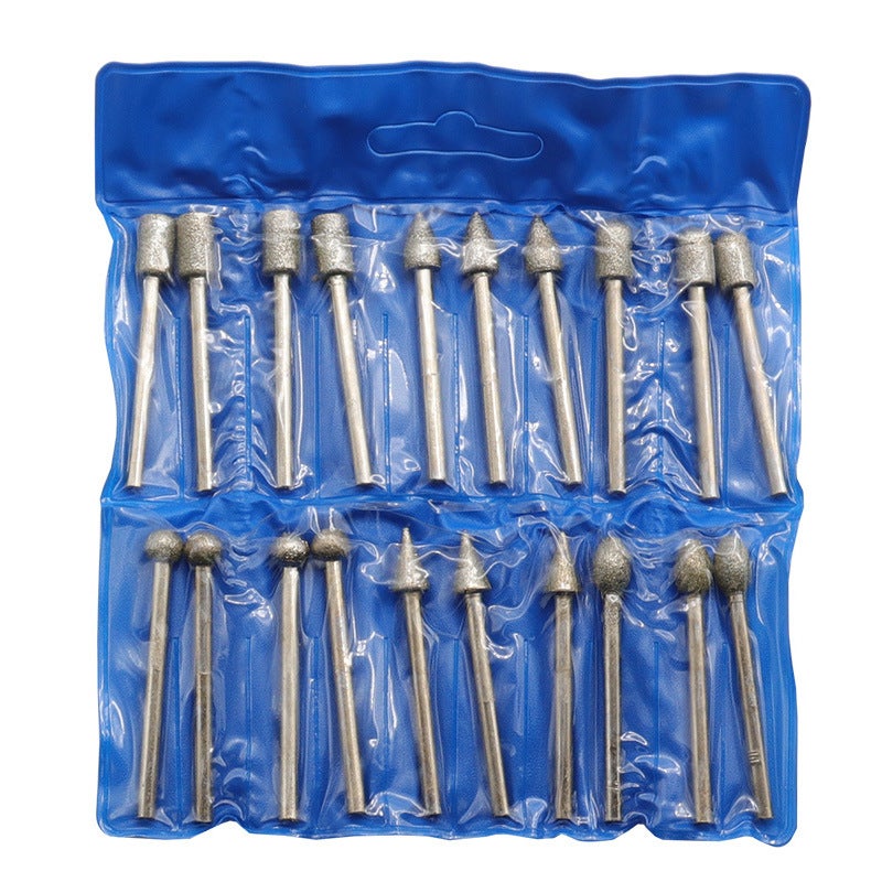 Diamond grinding head grinding needle handle diameter 3mm20 piece set coarse/fine sand jade gem stone grinding head carving(20PCs diamond grinding head 6x3mm) - Image 1