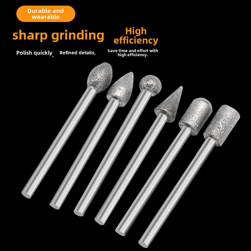 Diamond grinding head grinding needle handle diameter 3mm20 piece set coarse/fine sand jade gem stone grinding head carving(20PCs diamond grinding head 6x3mm) - Image 4