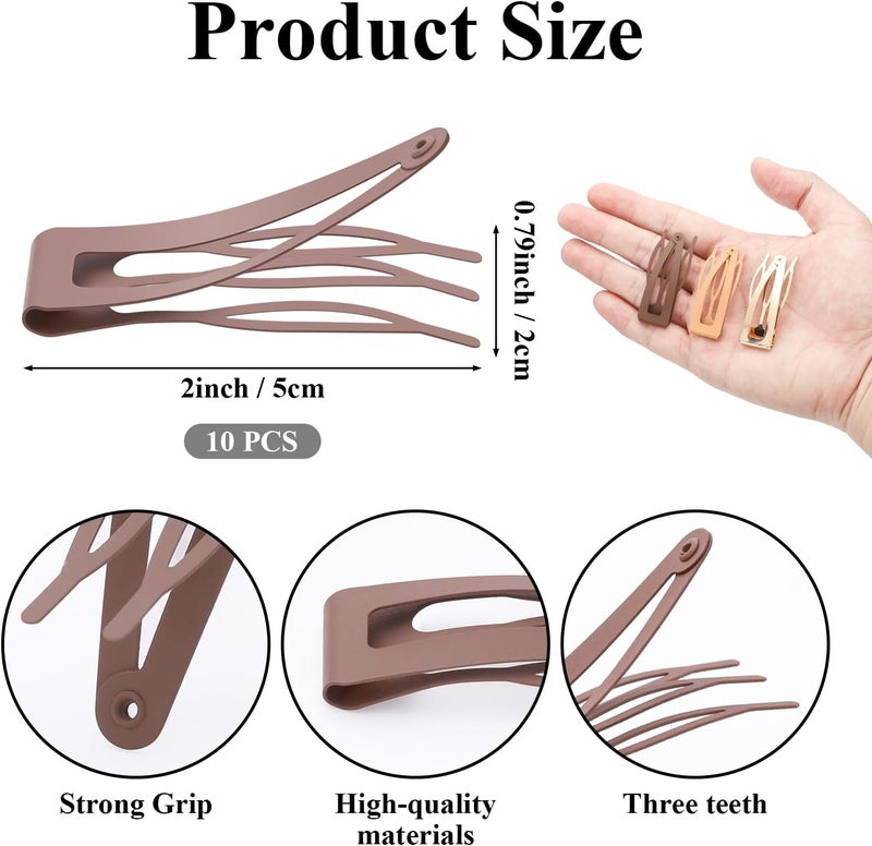 Etercycle 10 Pcs Double Grip Hair Clips, Metal Snap Hair Clips Hair Barrettes Women Hair Making Salon Supplies Hair Accessories (Brown) - Image 2