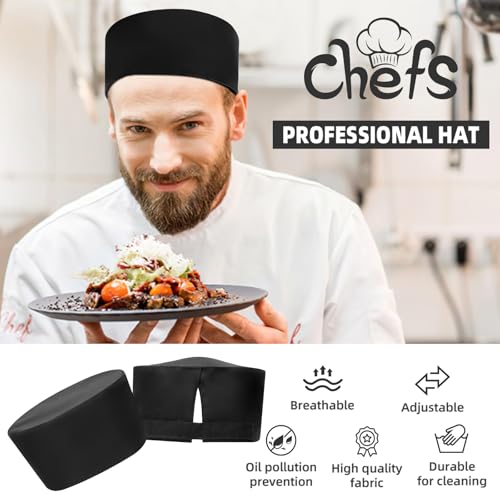 LEQC 2PCS Black Chef Skull Cap – Adjustable & Breathable Mesh Chef Hats for Men Women Kitchen Cook Cap, Oil-Resistant Chef Works Hat for Professional & Home Use - Image 4