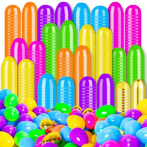 MGparty 150 Pcs Easter Eggs 236 Bright Plastic Fillable Easter Eggs Empty with 12 Golden Eggs for Easter Basket Stuffers Party Favors Egg Hunt Supplies and Easter Decorations - Image 1