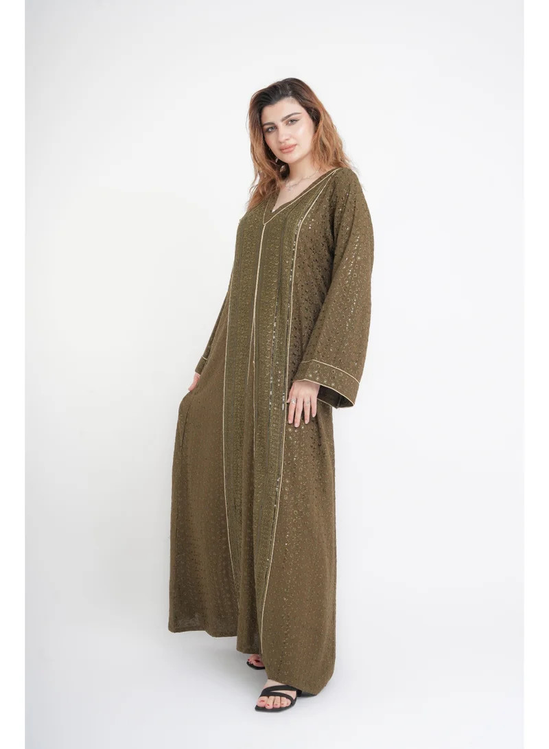 IKKXA Regal Spark Embroidered Jalabiya IN113 Green