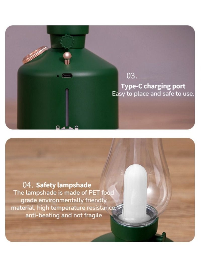 Retro Air Humidifier Vintage Lamp Night Light Nano Mist Sprayer Aromatherapy Diffuser USB Rechargeable Portable Air Humidifier 1200mAh Wireless Aromatherapy Diffuser Auto Shut Off Type C 280ML Green