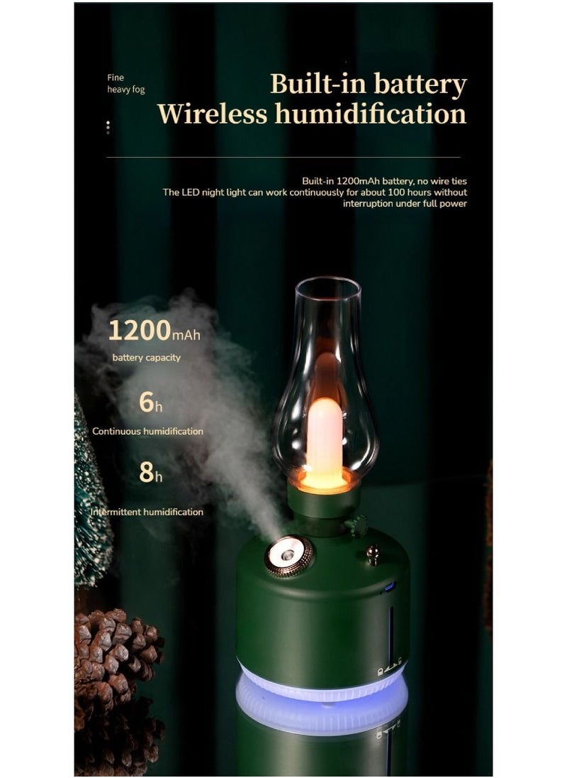 Retro Air Humidifier Vintage Lamp Night Light Nano Mist Sprayer Aromatherapy Diffuser USB Rechargeable Portable Air Humidifier 1200mAh Wireless Aromatherapy Diffuser Auto Shut Off Type C 280ML Green