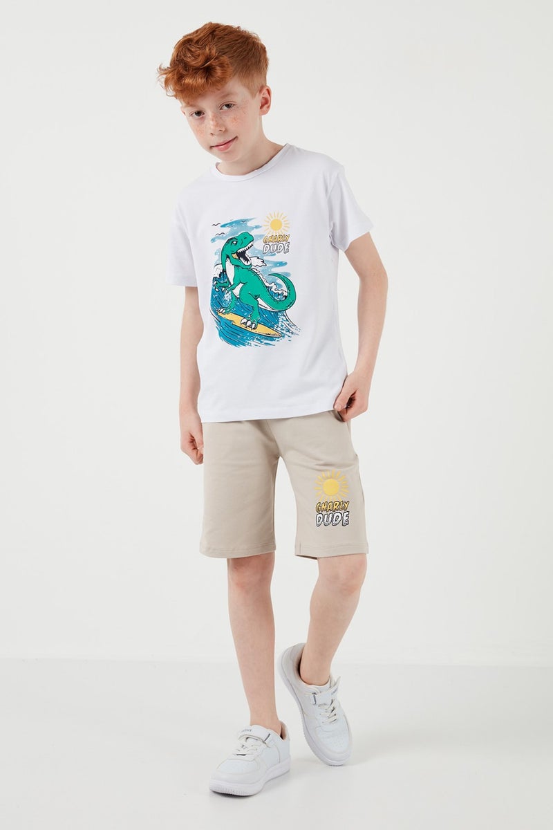 Lela Cotton Regular Fit Crew Neck Top and Bottom Set with Shorts Boy's Suit 6212019 - Image 2