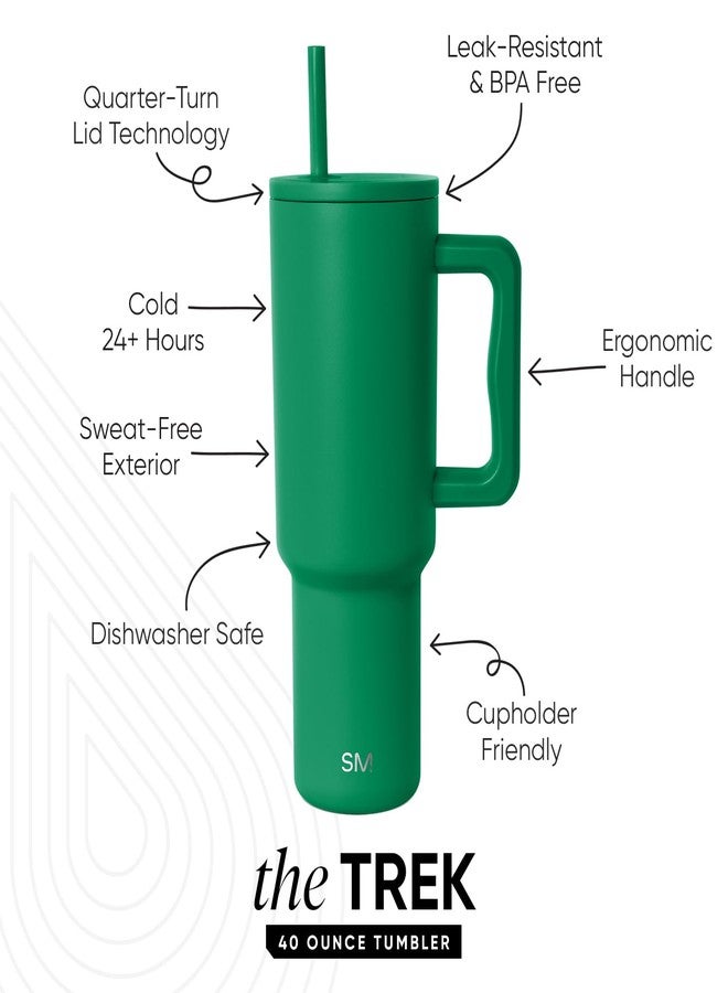 Simple Modern 40 oz Trek Tumbler with Handle and Straw Lid | Cup Holder Friendly Insulated Stainless Steel Travel Mug | Kelly Green - Image 2