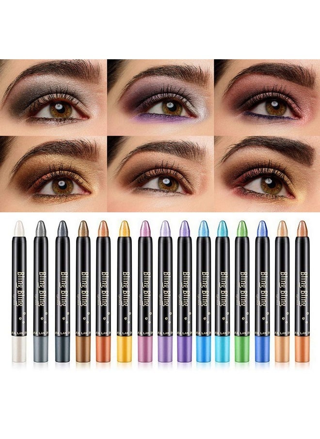 LSxia 15 Colors Glitter Eyeshadow Stick Colorful Set Shimmer Glitter Pearl Cream Eye Shadow Stick Eyeshadow Crayon Shiny Colored Sticks Eyeshadow Pen Eye Makeup Long Lasting Smooth Eye Shadow Stick  - Image 1