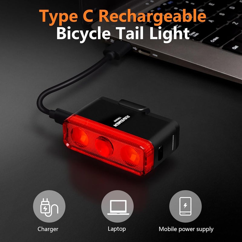 RAVEMEN TR500 500 لومن ضوء خلفي للدراجة للاستخدام النهاري والليلي، ضوء خلفي مع استشعار الفرامل ورؤية جانبية، 6 أوضاع إضاءة، قابل للشحن عبر USB-C، مناسب للأعمدة الدائرية والهوائية - Image 5