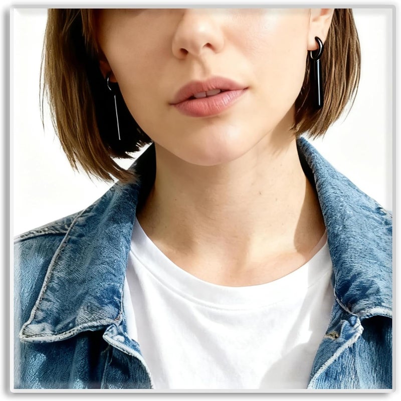 Xusamss Punk Jewelry Stainless Steel Huggie Hinged Earrings Bar Dangle Drop Earrings - Image 5