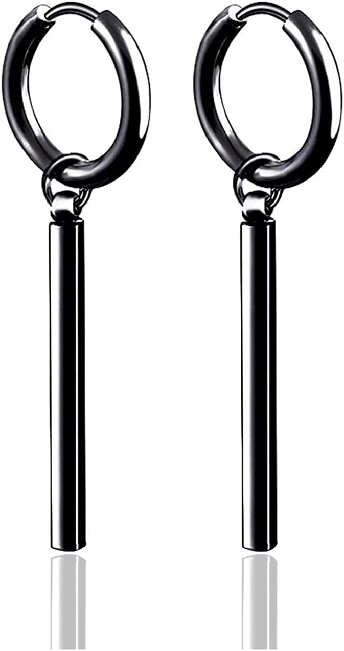 Xusamss Punk Jewelry Stainless Steel Huggie Hinged Earrings Bar Dangle Drop Earrings - Image 1