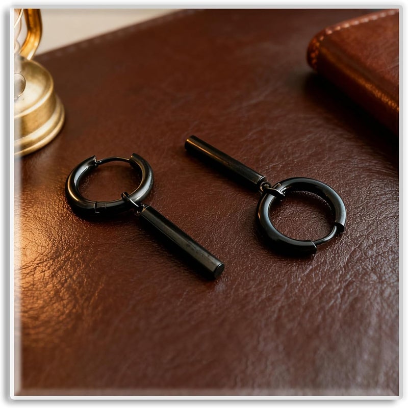 Xusamss Punk Jewelry Stainless Steel Huggie Hinged Earrings Bar Dangle Drop Earrings - Image 4