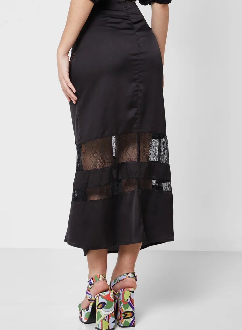 Never fully Dressed Mesh Insert Ruffle Detail High Waist Skirt