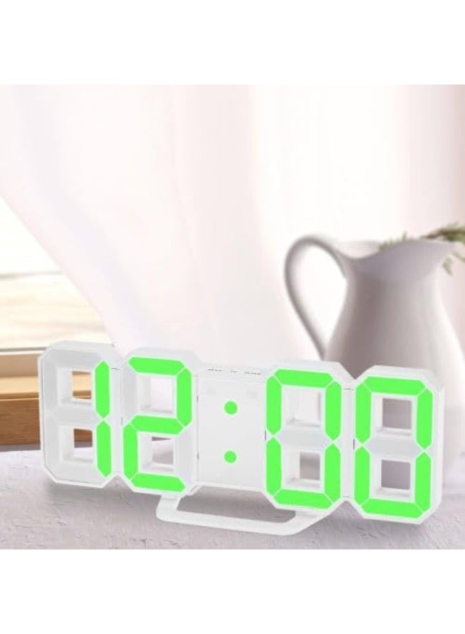 3D LED Digital Wall Clock – Green Light Digital Wall Clock with Alarm, Date and Temperature Display – Adjustable Brightness – USB Powered – Suitable for Office and Bedroom - Image 2