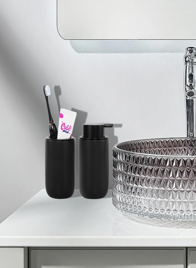 Fvstar Soap Dispenser and Toothbrush Holder Set,Foaming Hand Soap Dispenser with Large Pump,Toothbrush Toothpaste Holder with Divider, Matte Black Bathroom Accessories Set - Image 2