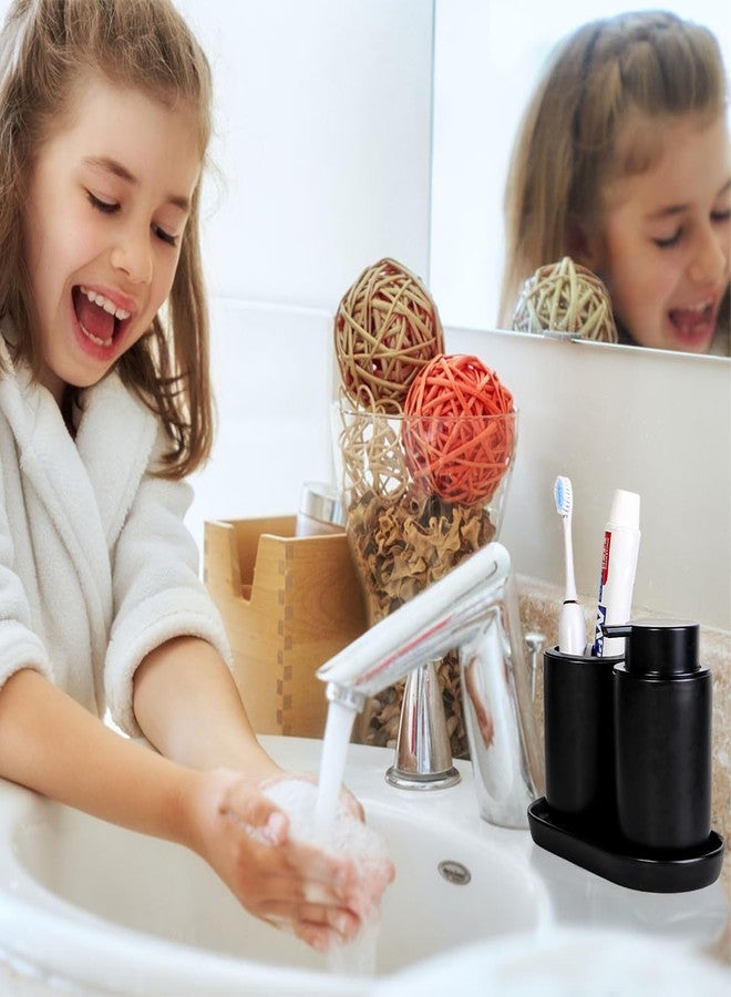 Fvstar Soap Dispenser and Toothbrush Holder Set,Foaming Hand Soap Dispenser with Large Pump,Toothbrush Toothpaste Holder with Divider, Matte Black Bathroom Accessories Set - Image 4