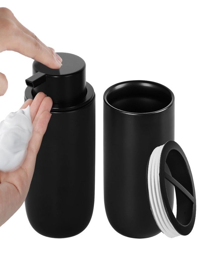 Fvstar Soap Dispenser and Toothbrush Holder Set,Foaming Hand Soap Dispenser with Large Pump,Toothbrush Toothpaste Holder with Divider, Matte Black Bathroom Accessories Set - Image 1
