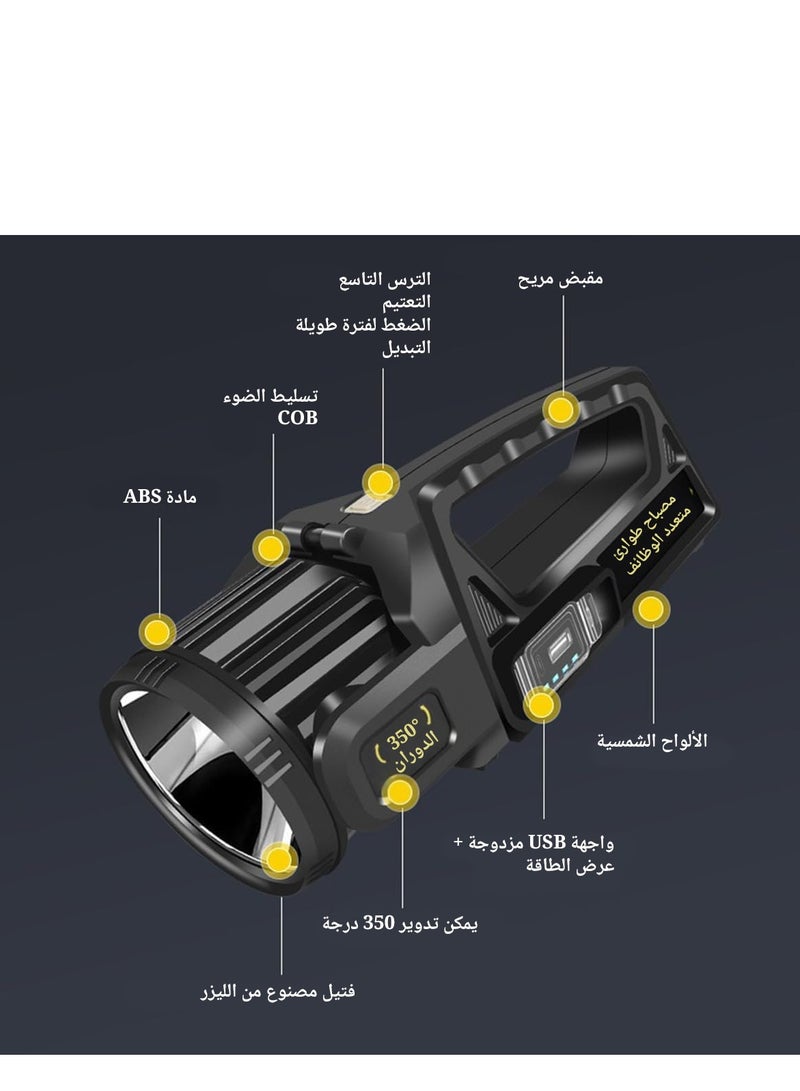 أوزيغالور 1300000 لومن مصباح كشاف قابل لإعادة الشحن مع رأس دوار 350 درجة - 9 أوضاع، مقاوم للماء IPX6، ضوء ساطع للغاية لحالات الطوارئ في الهواء الطلق - Image 3