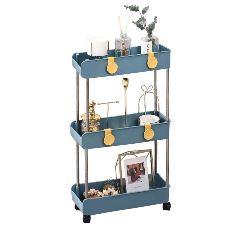Melody House Melody House 3Tier Slim Mobile Shelving Unit on Wheels Slide Out Rolling Bathroom Storage Organizer Utility Carts Shelf Rack for Kitchen Bathroom Laundry Room Narrow Places Navy Blue 
