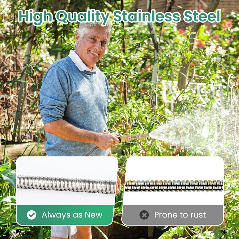 Cesun Metal Garden Hose 100 foot - 304 Stainless Steel Water Hose, Flexible, Lightweight and No-Kink Metal Hose with Brass Nozzle for Outdoor, Yard - Image 4